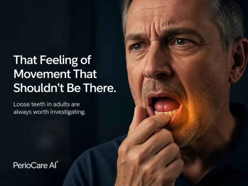 Man examining his gums for receding gum line and dental health concerns.
