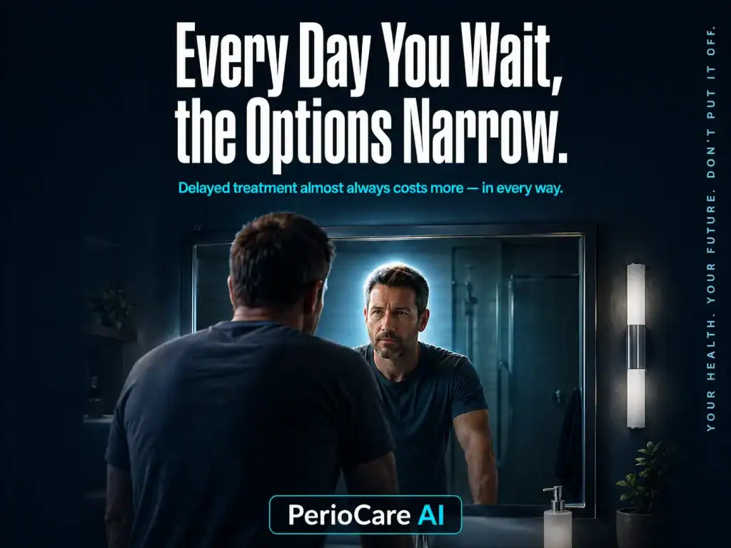 Dentist consultation with AI technology for periodontal care and treatment options.