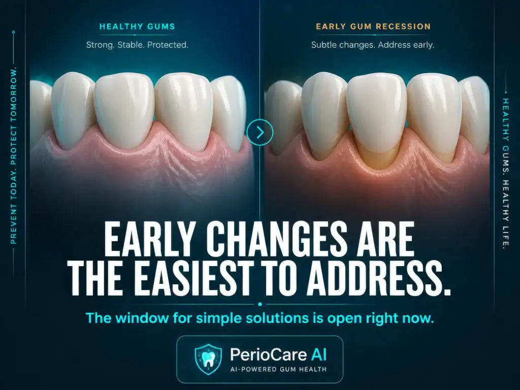Comparison of healthy gums and early gum recession showing early signs of gum disease.