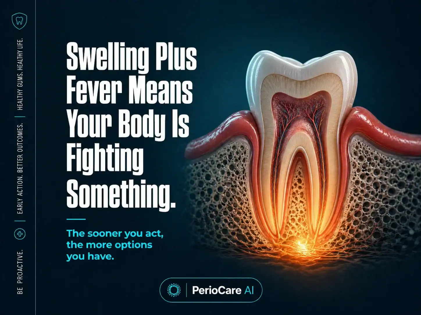 Tooth infection with swelling and inflammation, representing periodontal disease.